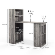 120cm Grey Computer Desk With Bookshelf 6 Shelves Home Office Workstation by HOMCOM