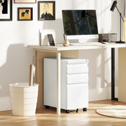White 3 Drawer Steel Filing Cabinet with Lock and Wheels by Vinsetto