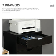 Mobile 7 Drawer Filing Cabinet for Home Office Storage with Lockable Wheels, Black