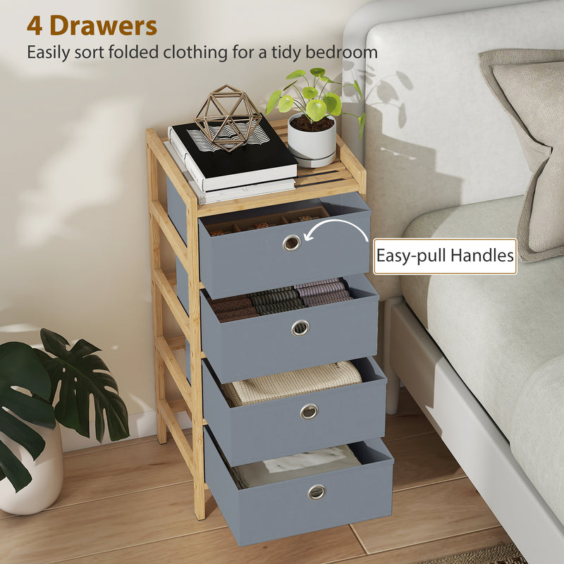 Slim Chest of Drawers for Small Bedroom Storage with Bamboo Frame and Fabric Drawers Natural AOSOM