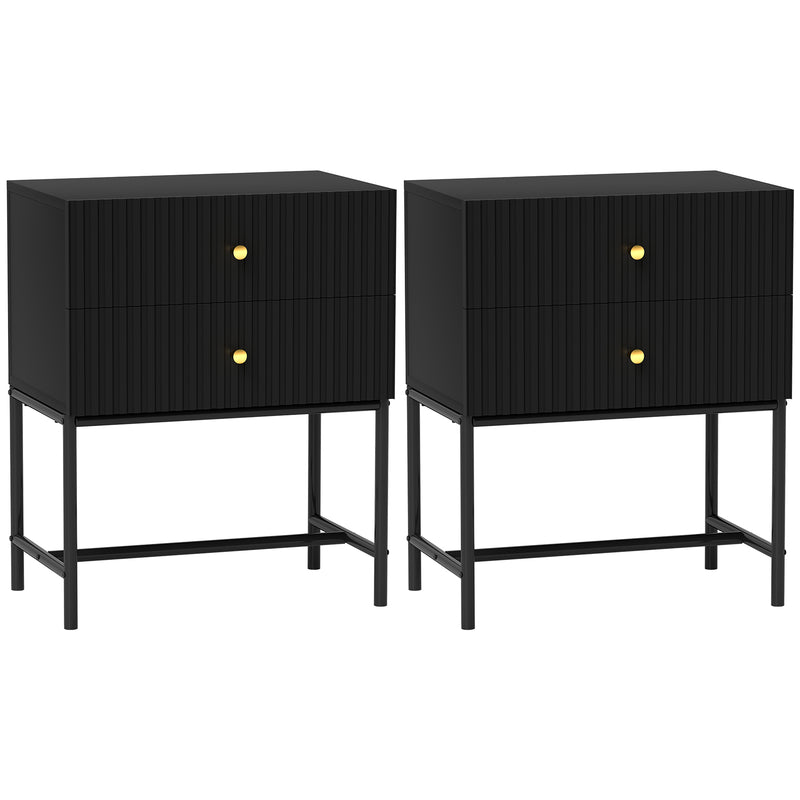 HOMCOM Elegant Two-Drawer Bedside Table Set of 2 - Black AOSOM