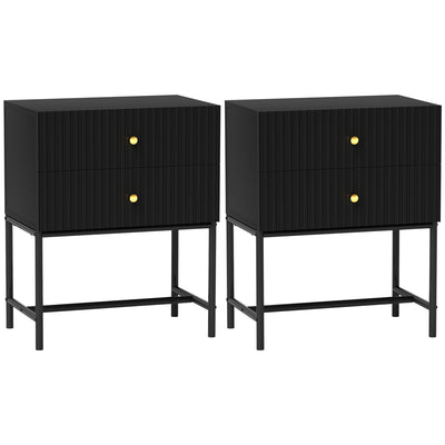 HOMCOM Elegant Two-Drawer Bedside Table Set of 2 - Black AOSOM