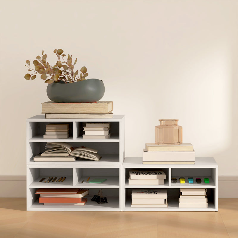 Three Compartment Printer Storage Cabinet With Adjustable Shelves For Home Office White AOSOM