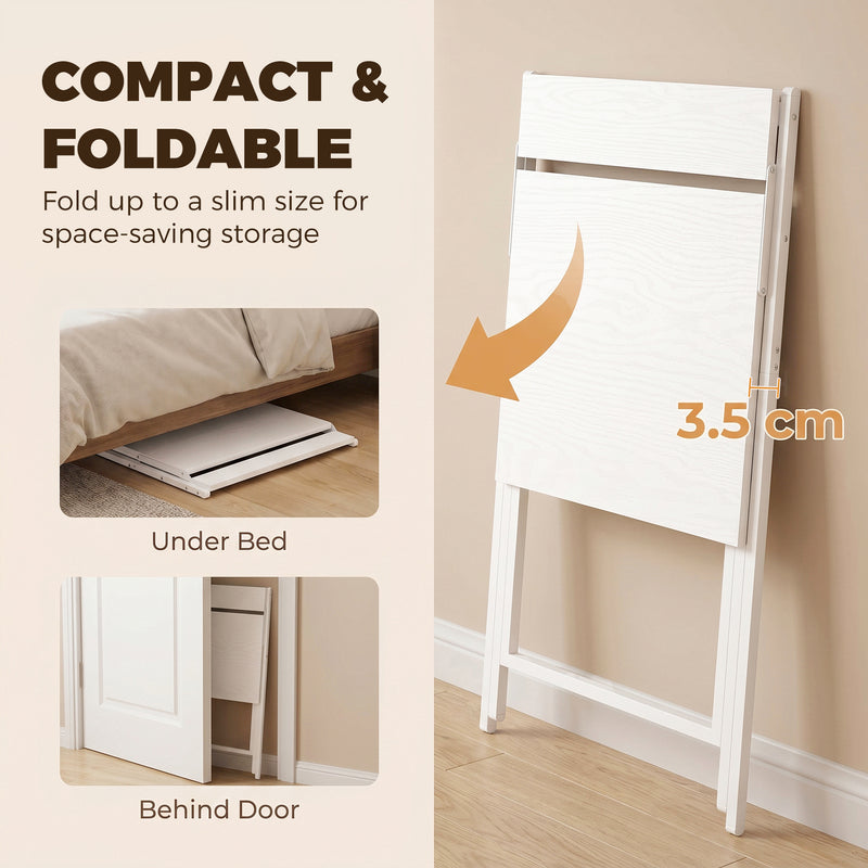 Folding Desk for Small Spaces with Monitor Shelf and Sturdy Steel Frame White