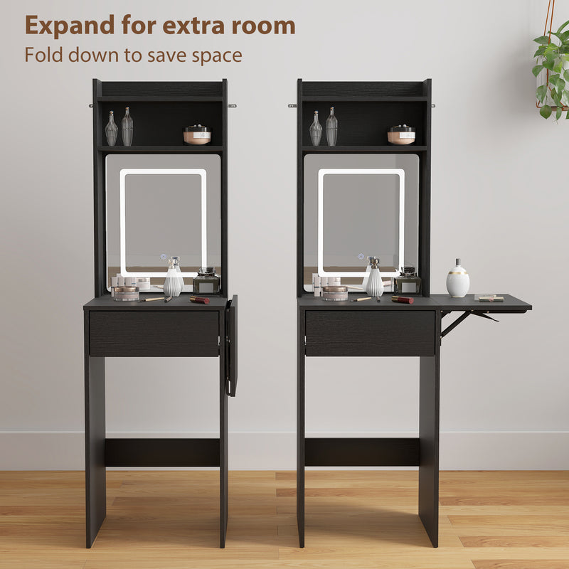 Dressing Table with Adjustable LED Mirror and Storage for Small Bedrooms Black AOSOM
