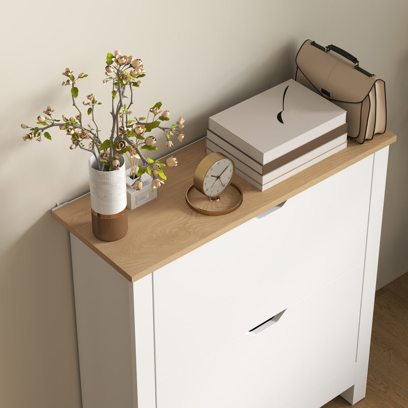 Slim White High Gloss Shoe Cabinet with 2 Flip Drawers and Adjustable Shelves for 12 Pairs by HOMCOM