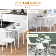 Folding Round Dining Table for 4 with Drop Leaf Space Saving Design for Small Kitchens White