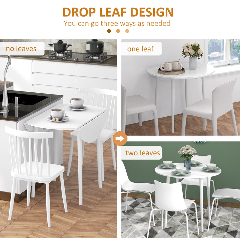 Folding Round Dining Table for 4 with Drop Leaf Space Saving Design for Small Kitchens White