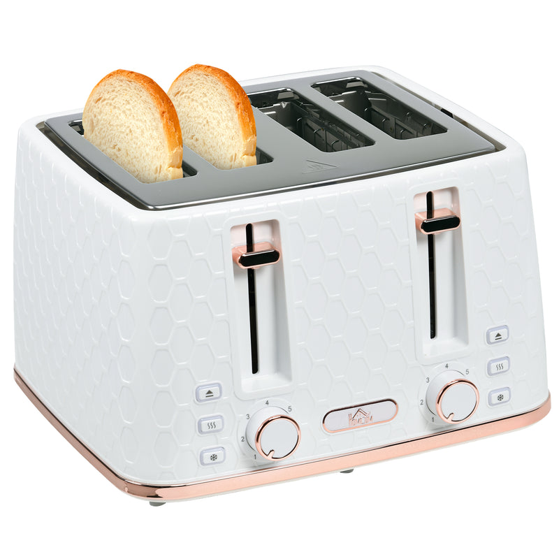 White Four Slice Honeycomb Toaster With Adjustable Browning Control by HOMCOM