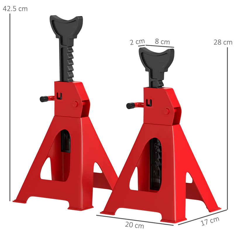 Car Jack Stands Set of 2 for Safe Vehicle Repairs Adjustable Height Red Black AOSOM