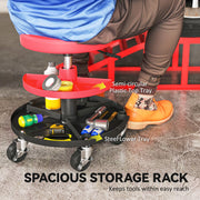 Mechanic Roller Stool with Adjustable Height and Tool Trays for Garage or Workshop Red AOSOM