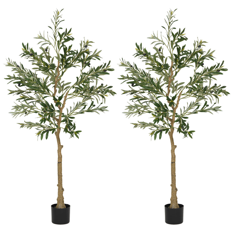 Set of 2 Artificial Olive Trees 150cm Tall with 720 Leaves in Pots For Indoor Decor Green