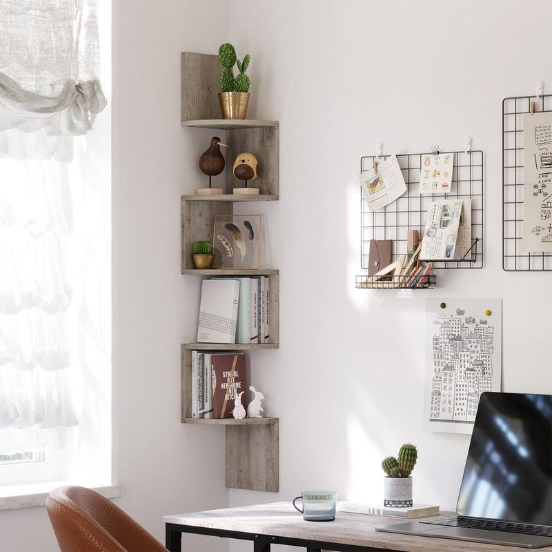 Wall Mounted Wooden Corner Bookshelf with 5 Tiers for Small Spaces by Vasagle, Greige VASAGLE