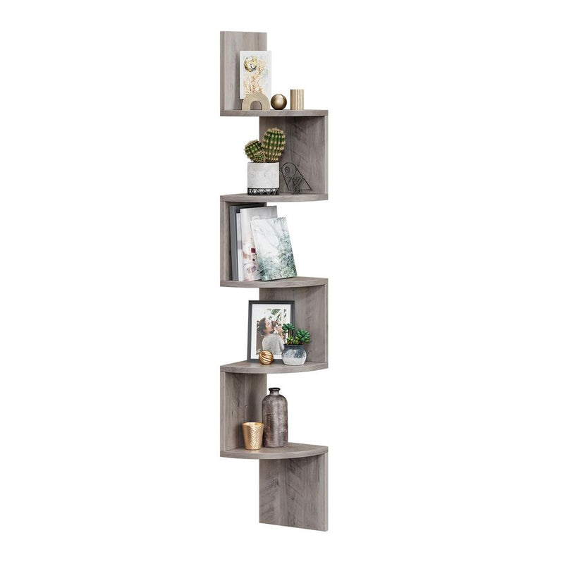 Wall Mounted Wooden Corner Bookshelf with 5 Tiers for Small Spaces by Vasagle, Greige VASAGLE