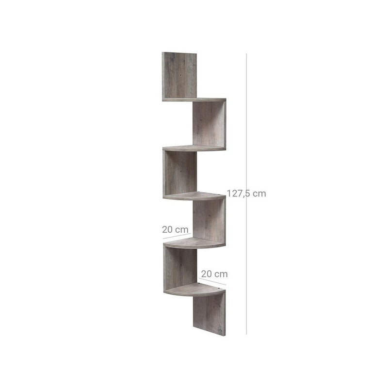 Wall Mounted Wooden Corner Bookshelf with 5 Tiers for Small Spaces by Vasagle, Greige VASAGLE