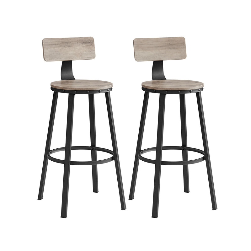 Set of 2 Bar Stools With Backs in Heather Greige and Ink Black with Footrest by Vasagle