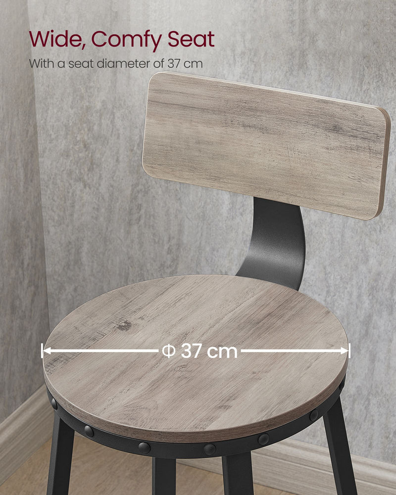 Set of 2 Bar Stools With Backs in Heather Greige and Ink Black with Footrest by Vasagle