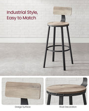 Set of 2 Bar Stools With Backs in Heather Greige and Ink Black with Footrest by Vasagle