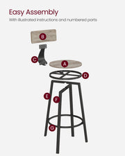 Set of 2 Bar Stools With Backs in Heather Greige and Ink Black with Footrest by Vasagle