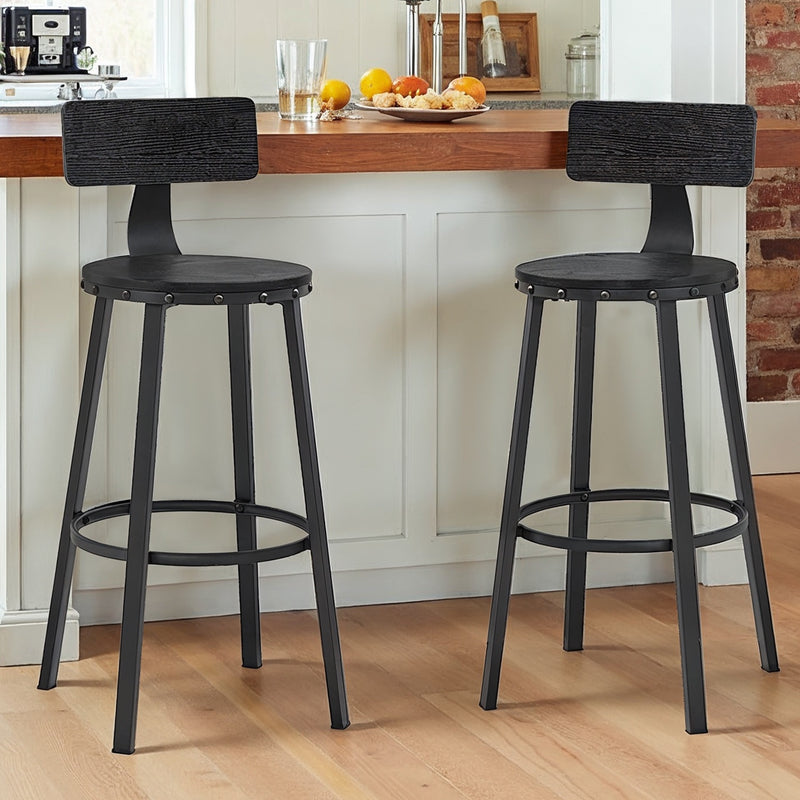 Set of 2 Bar Height Stools with Backrest Comfortable Counter Chairs for Kitchen by Vasagle