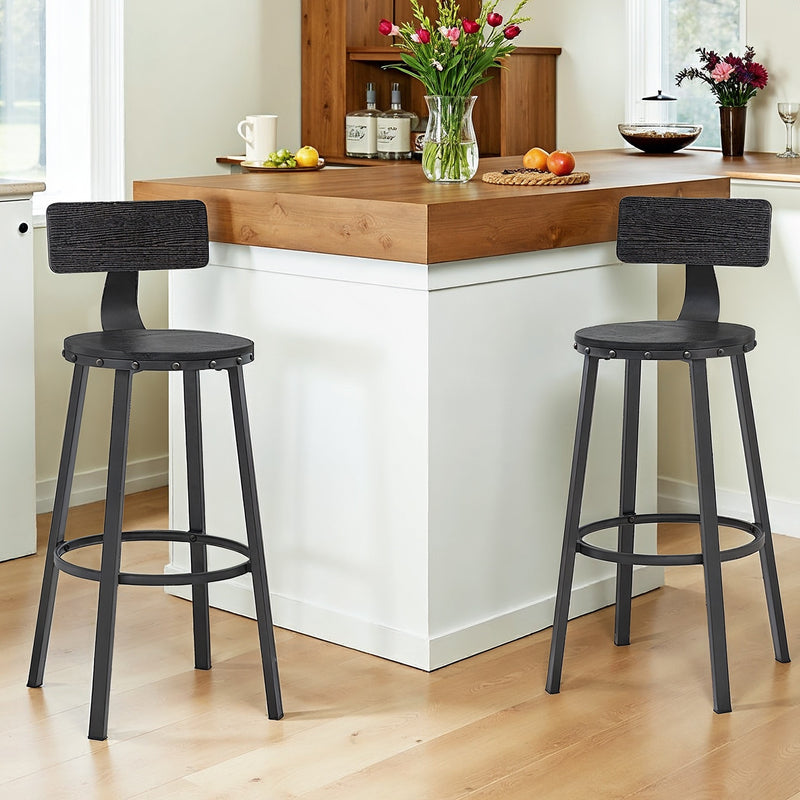 Set of 2 Bar Height Stools with Backrest Comfortable Counter Chairs for Kitchen by Vasagle