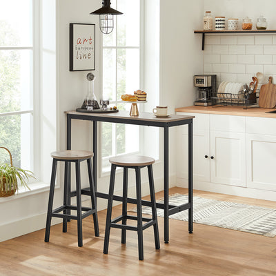 Set of 2 Greige and Black Kitchen Stools with Footrest and Metal Legs by Vasagle