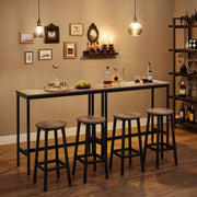 Set of 2 Greige and Black Kitchen Stools with Footrest and Metal Legs by Vasagle