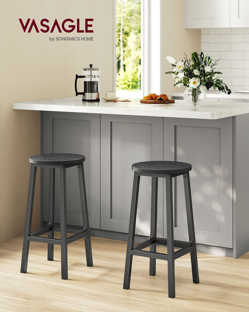 Set of 2 Bar Stools with Sturdy Metal Frame and Footrest for Kitchen or Home Bar by Vasagle