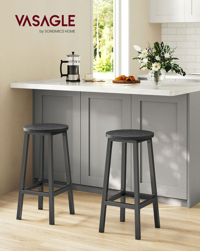 Set of 2 Bar Stools with Sturdy Metal Frame and Footrest for Kitchen or Home Bar by Vasagle