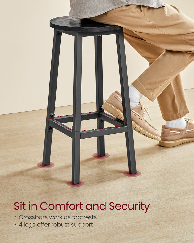 Set of 2 Bar Stools with Sturdy Metal Frame and Footrest for Kitchen or Home Bar by Vasagle