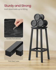 Set of 2 Bar Stools with Sturdy Metal Frame and Footrest for Kitchen or Home Bar by Vasagle