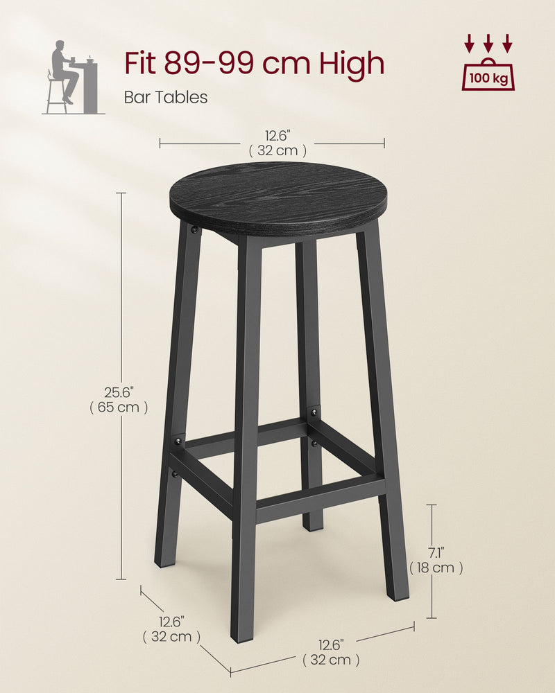 Set of 2 Bar Stools with Sturdy Metal Frame and Footrest for Kitchen or Home Bar by Vasagle