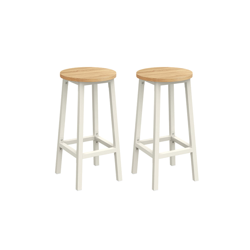 Set of 2 Oak Beige and Cloud White Bar Stools with Footrests for Kitchen or Home Bar by Vasagle