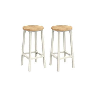 Set of 2 Oak Beige and Cloud White Bar Stools with Footrests for Kitchen or Home Bar by Vasagle