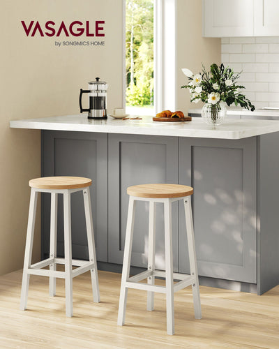 Set of 2 Oak Beige and Cloud White Bar Stools with Footrests for Kitchen or Home Bar by Vasagle