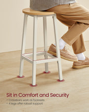 Set of 2 Oak Beige and Cloud White Bar Stools with Footrests for Kitchen or Home Bar by Vasagle