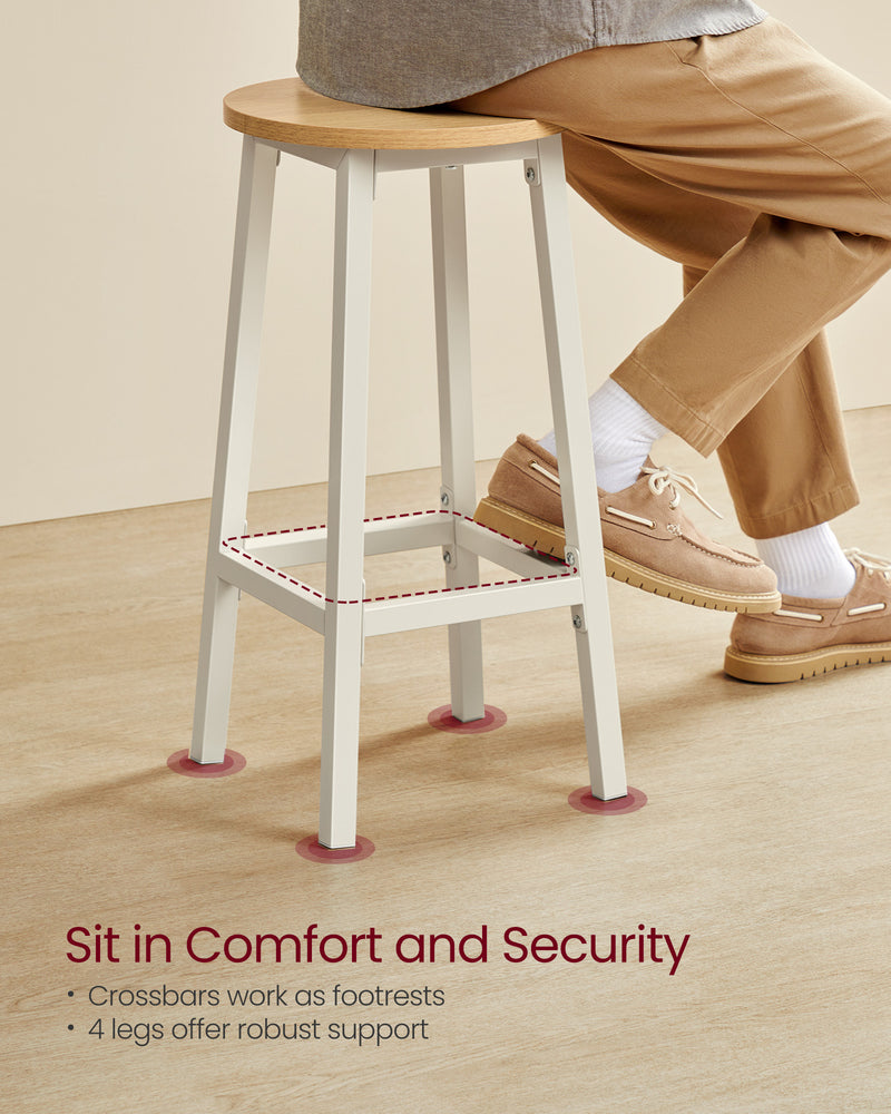 Set of 2 Oak Beige and Cloud White Bar Stools with Footrests for Kitchen or Home Bar by Vasagle