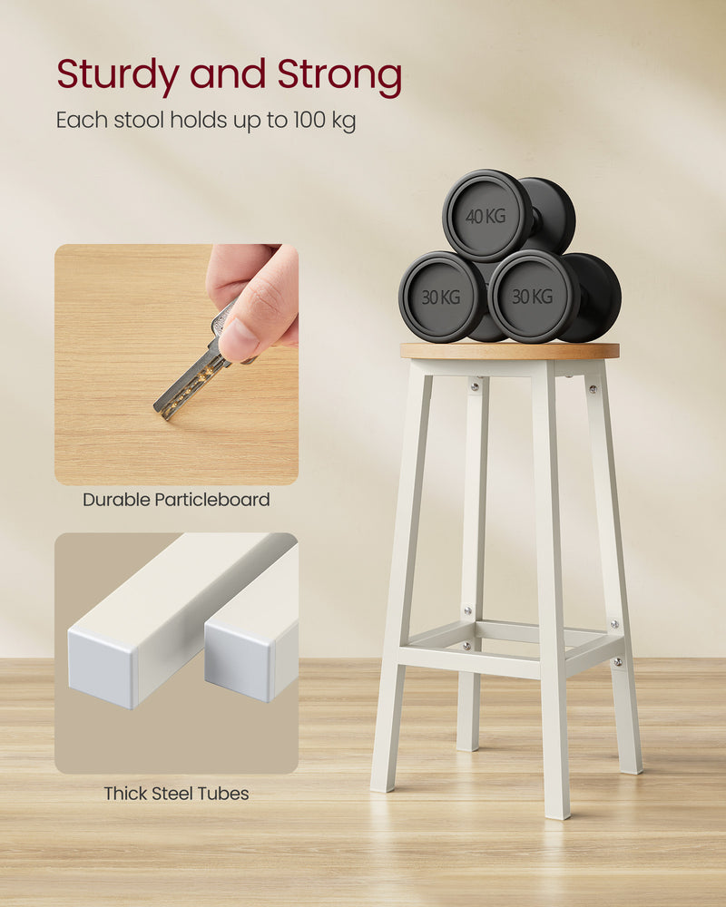 Set of 2 Oak Beige and Cloud White Bar Stools with Footrests for Kitchen or Home Bar by Vasagle