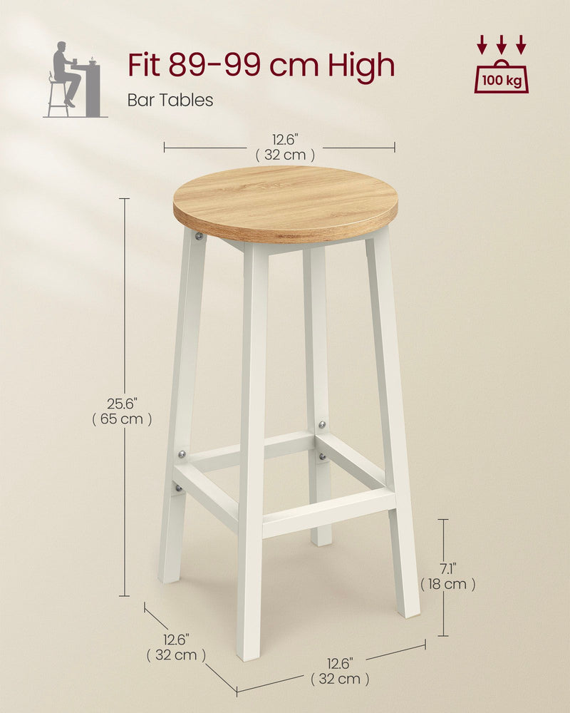 Set of 2 Oak Beige and Cloud White Bar Stools with Footrests for Kitchen or Home Bar by Vasagle