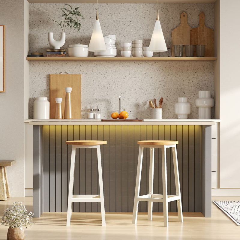 Set of 2 Bar Stools 65 cm High with Backrest and Footrest for Kitchen or Home Bar by Vasagle