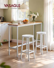 Set of 2 White Kitchen Bar Stools with Cushioned Seats and Metal Legs by Vasagle