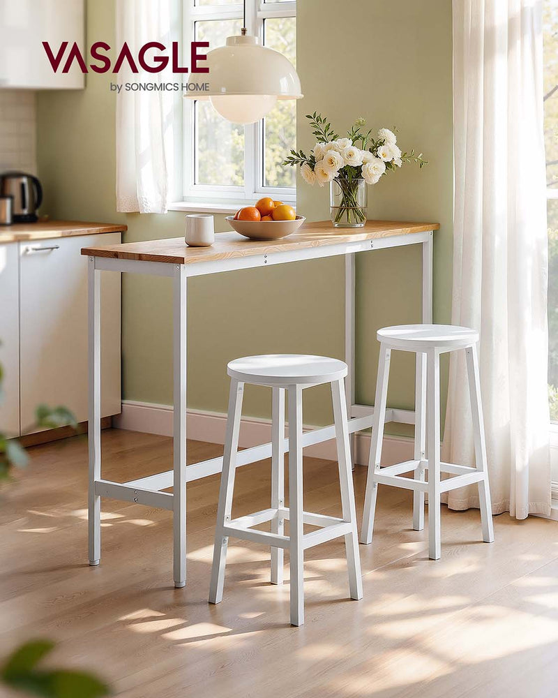 Set of 2 White Kitchen Bar Stools with Cushioned Seats and Metal Legs by Vasagle