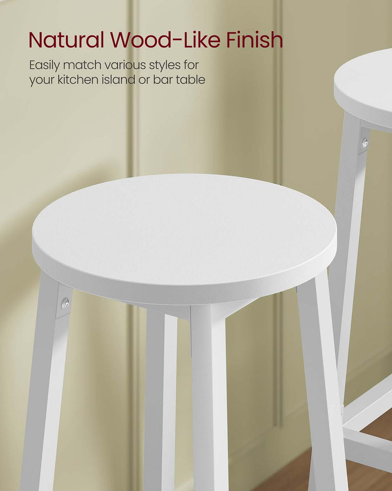 Set of 2 White Kitchen Bar Stools with Cushioned Seats and Metal Legs by Vasagle