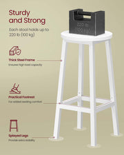 Set of 2 White Kitchen Bar Stools with Cushioned Seats and Metal Legs by Vasagle