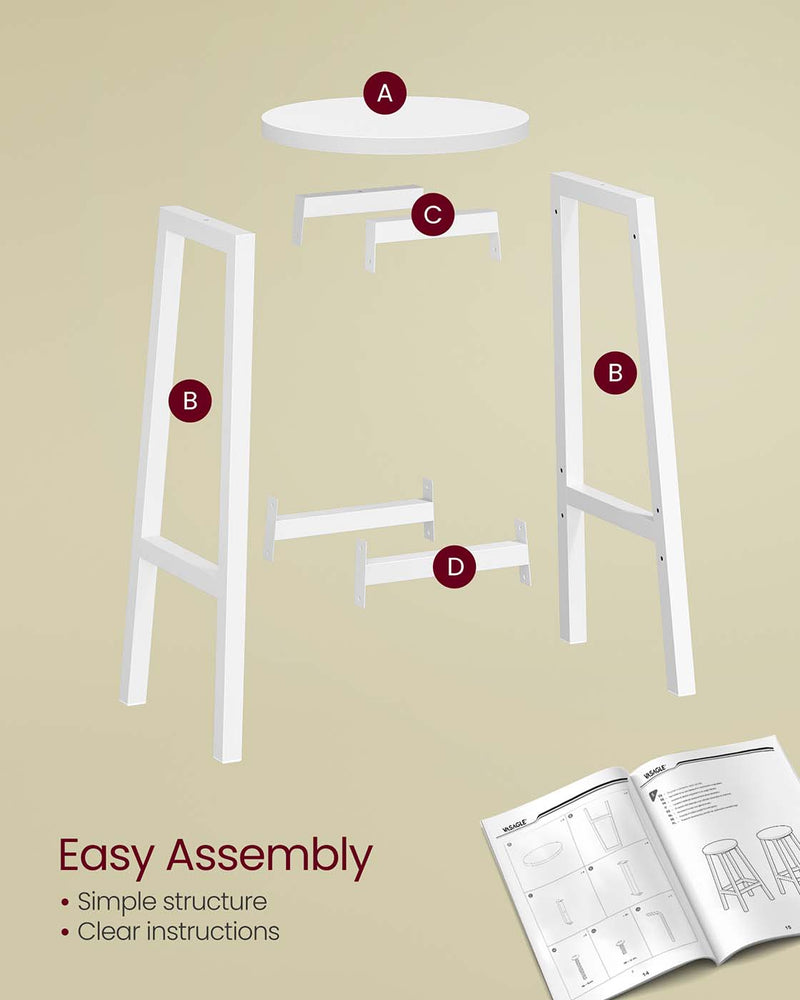 Set of 2 White Kitchen Bar Stools with Cushioned Seats and Metal Legs by Vasagle