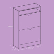 Slim White 2 Drawer Shoe Storage Cabinet with Adjustable Shelves for Hallway, Holds 8 to 12 Pairs of Shoes, 60 x 24 x 102cm