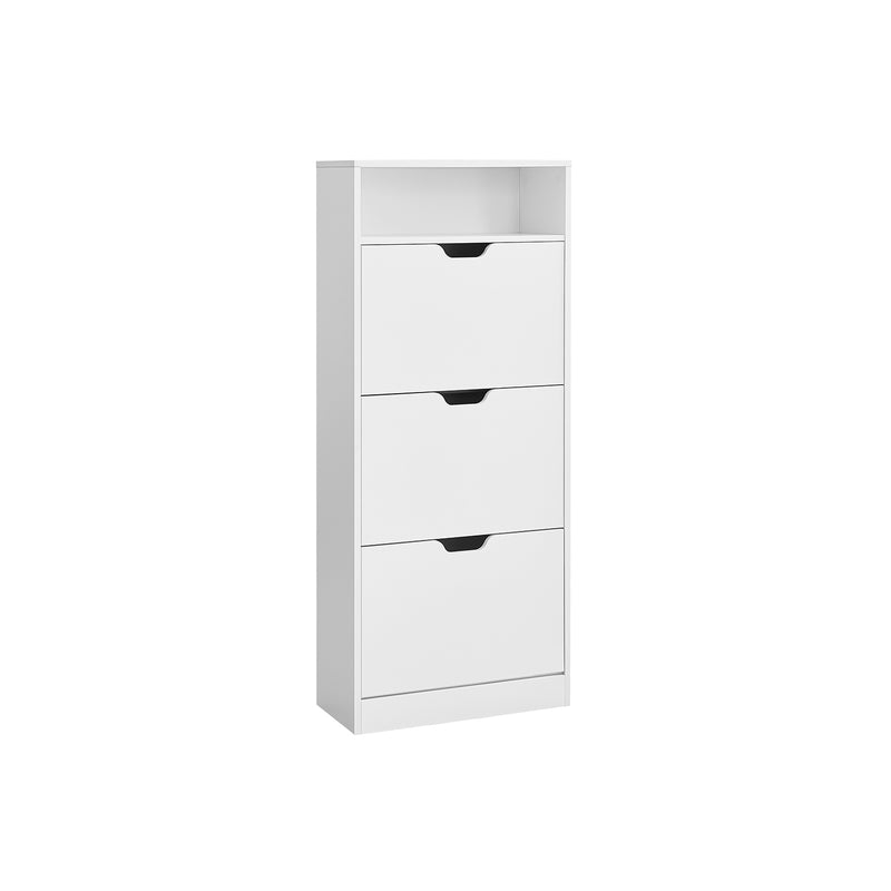 White Narrow 3 Door Shoe Cabinet For Hallway 60cm Wide, Pull Down Drawers