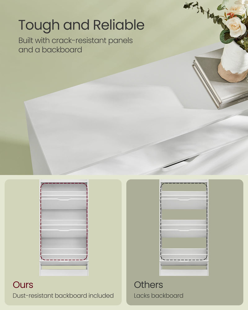 White Narrow 3 Door Shoe Cabinet For Hallway 60cm Wide, Pull Down Drawers