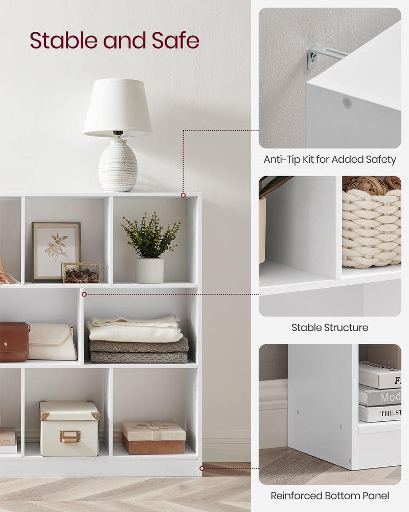 Wooden Bookcase with 11 Removable Storage Bins for Kids Toys and Books by Vasagle