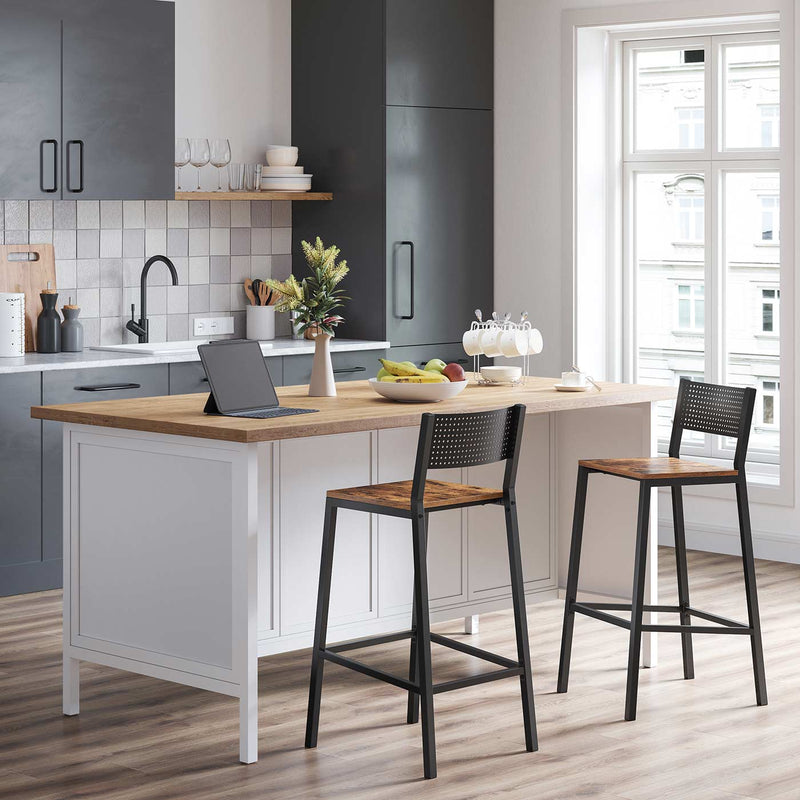 Set of 2 Bar Stools for Kitchen Island or Breakfast Bar with Footrest by Vasagle